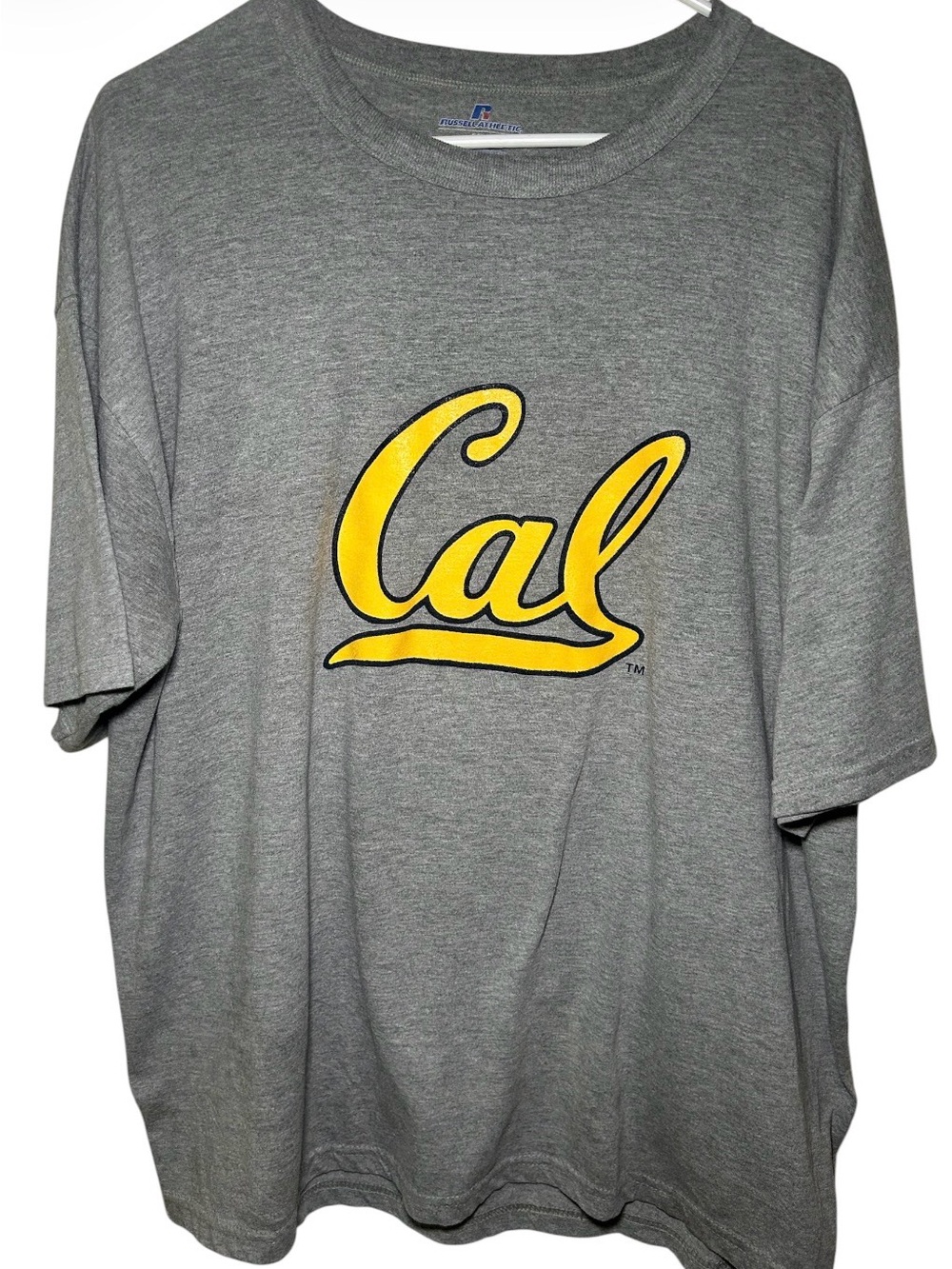 Russell Athletic Men's Gray Cal Script Logo T-Shirt - Yellow Logo College XL